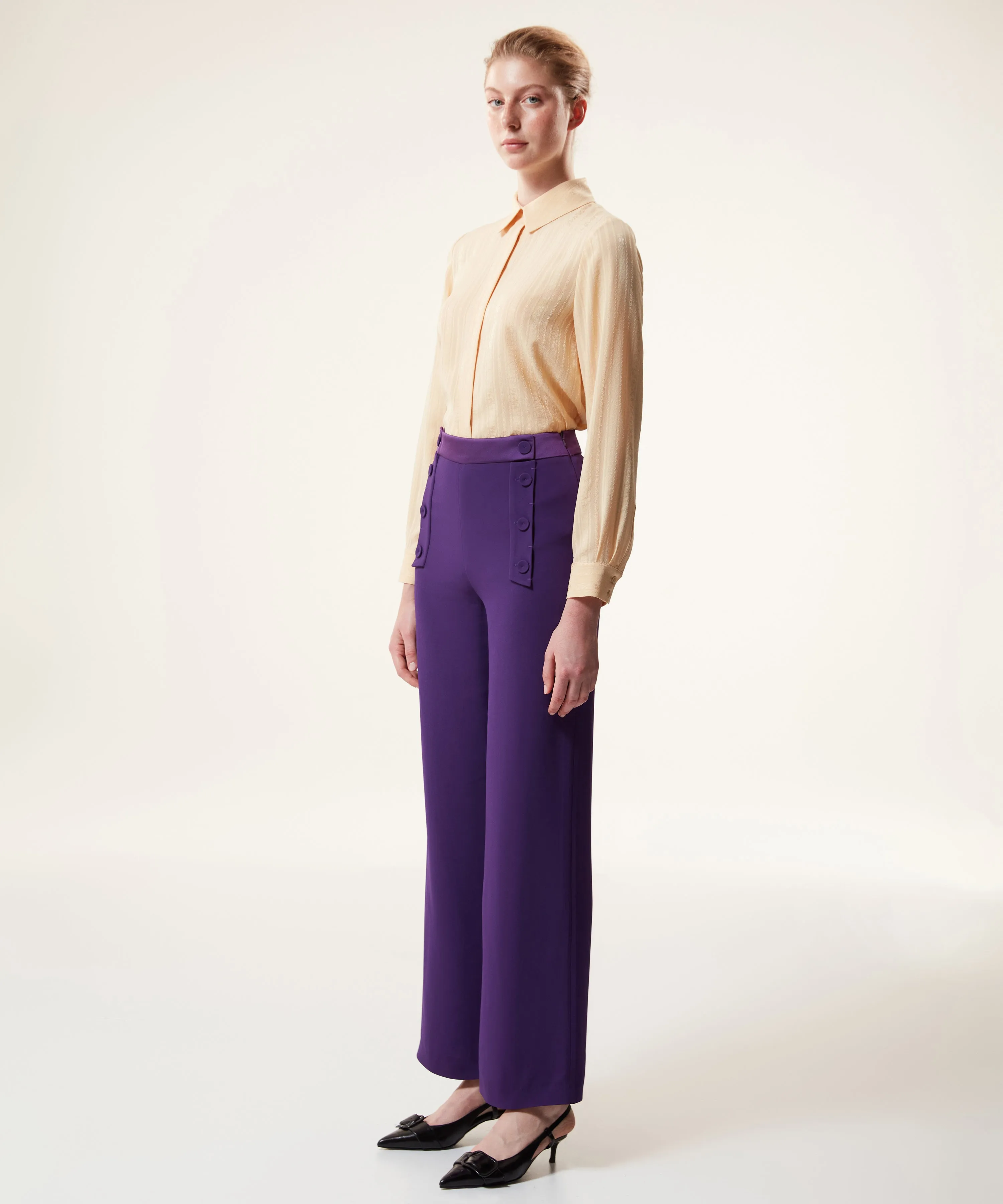 Machka Wide Cut Trousers With Button Accessories Dark Purple