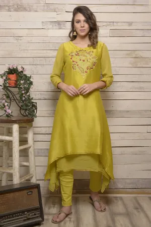 Mehndi Green Chanderi Kurta with Pants