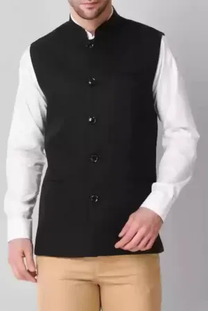 Men's Black Nehru Jacket Traditional Outwear Formal Wedding Jacket Ethnic Wear Half Nehru Jacket Royal Wedding Clothing