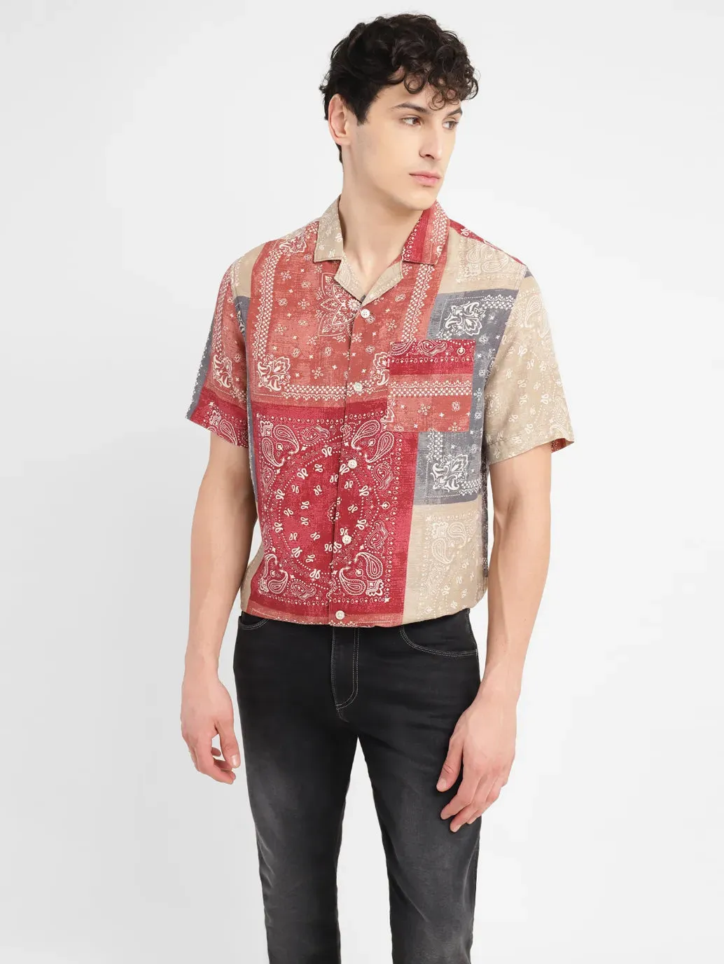 Men's Paisley Relaxed Fit Linen Shirt