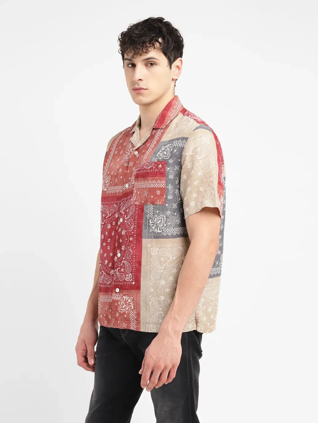 Men's Paisley Relaxed Fit Linen Shirt