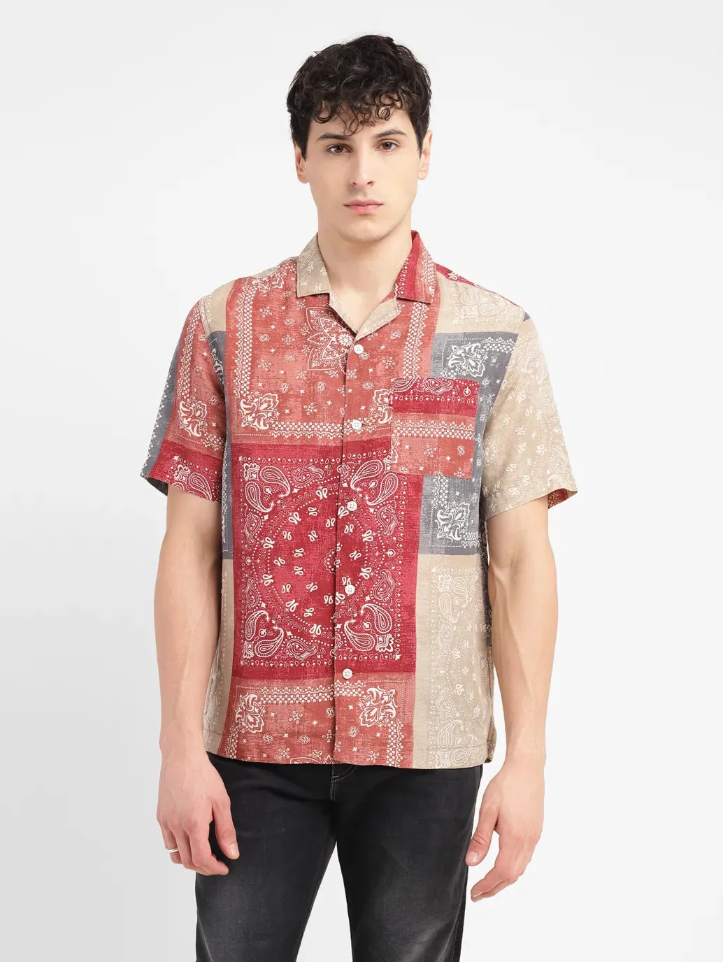 Men's Paisley Relaxed Fit Linen Shirt