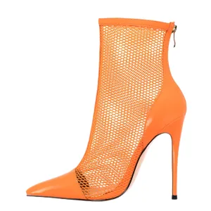 Mesh Ankle Boots Pointy Cap Toe Stiletto High Heel Sandal Booties for Women Men Sexy