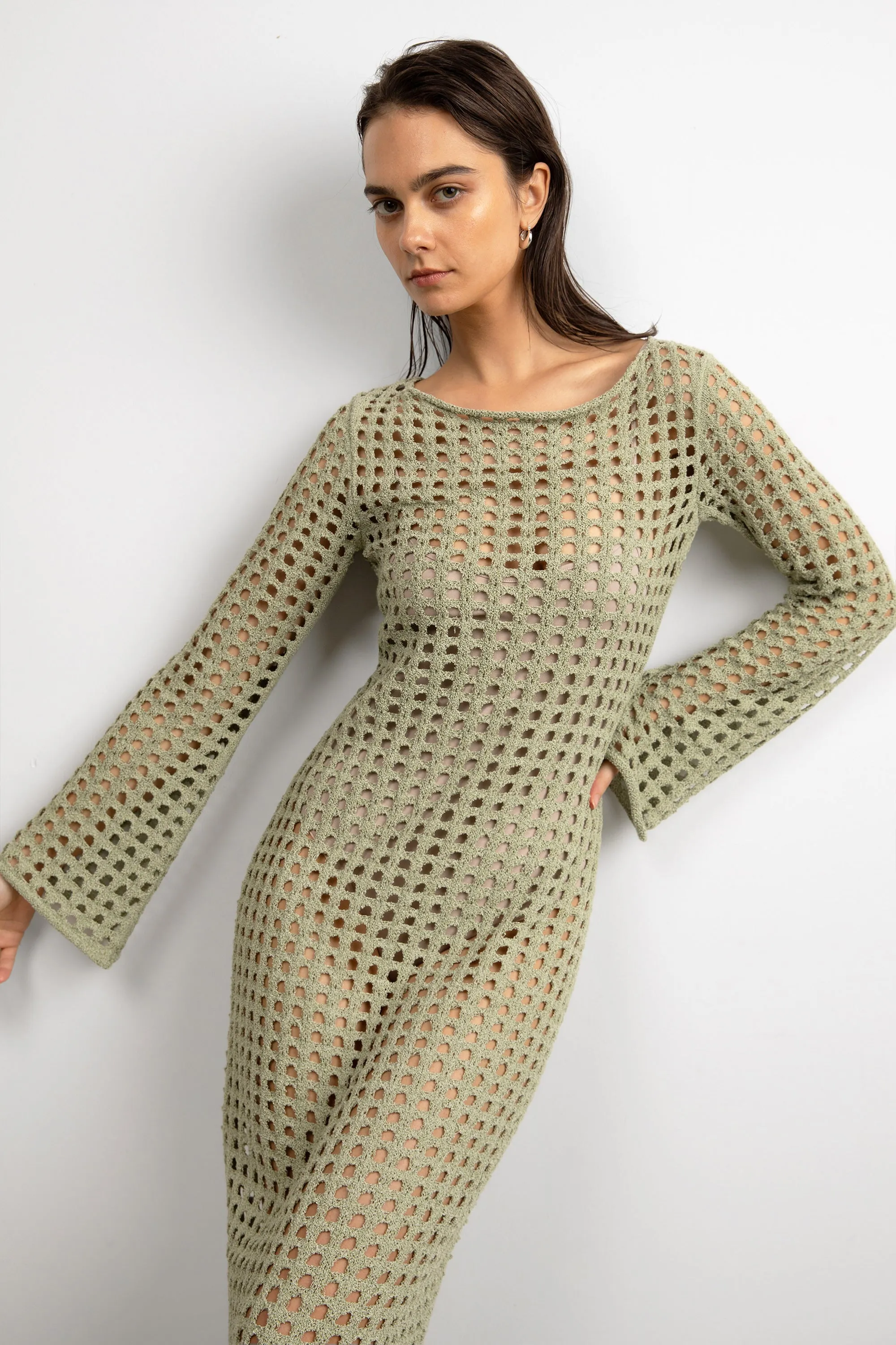 MIDI OPEN KNIT SWIMSUIT COVERUP DRESS