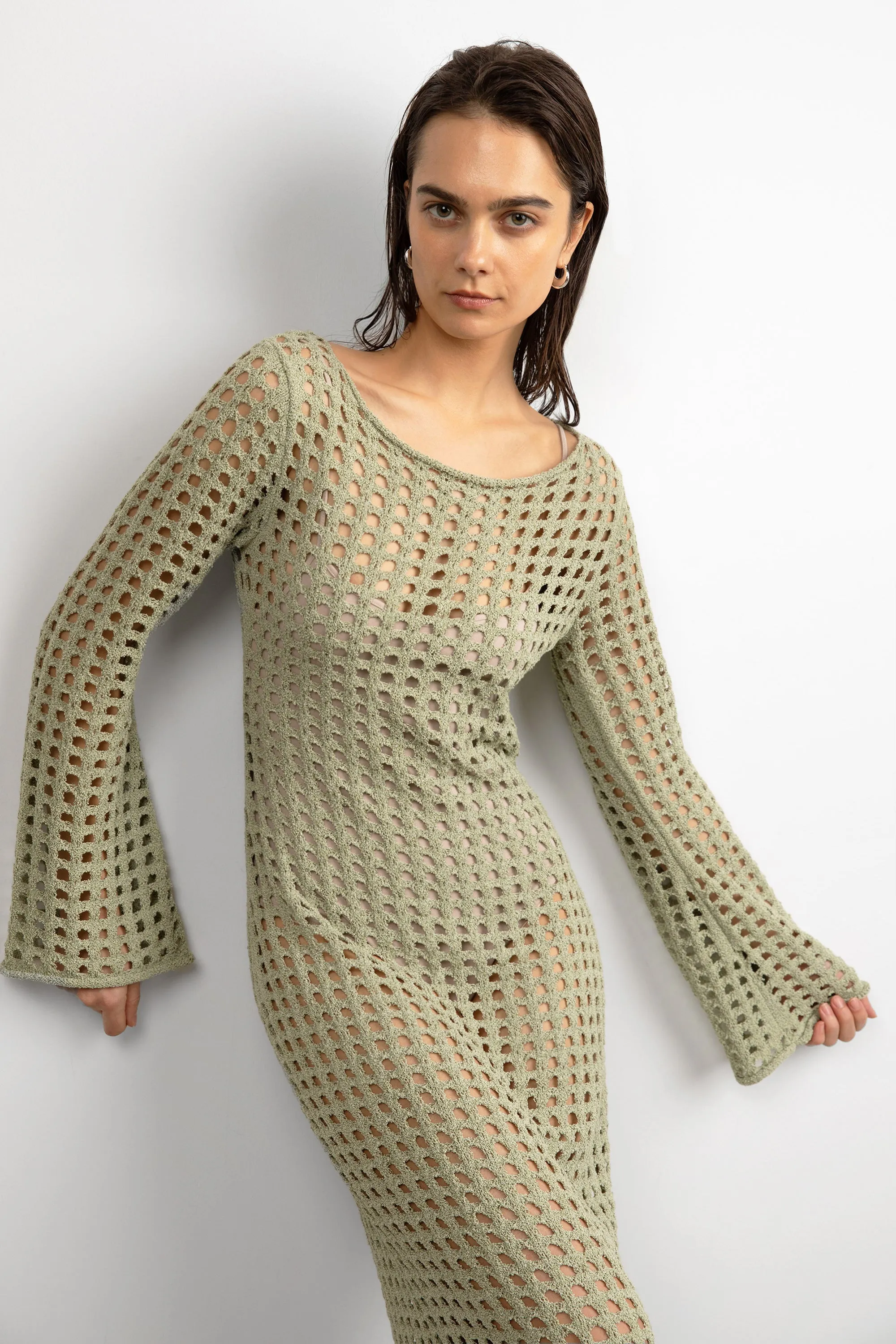 MIDI OPEN KNIT SWIMSUIT COVERUP DRESS