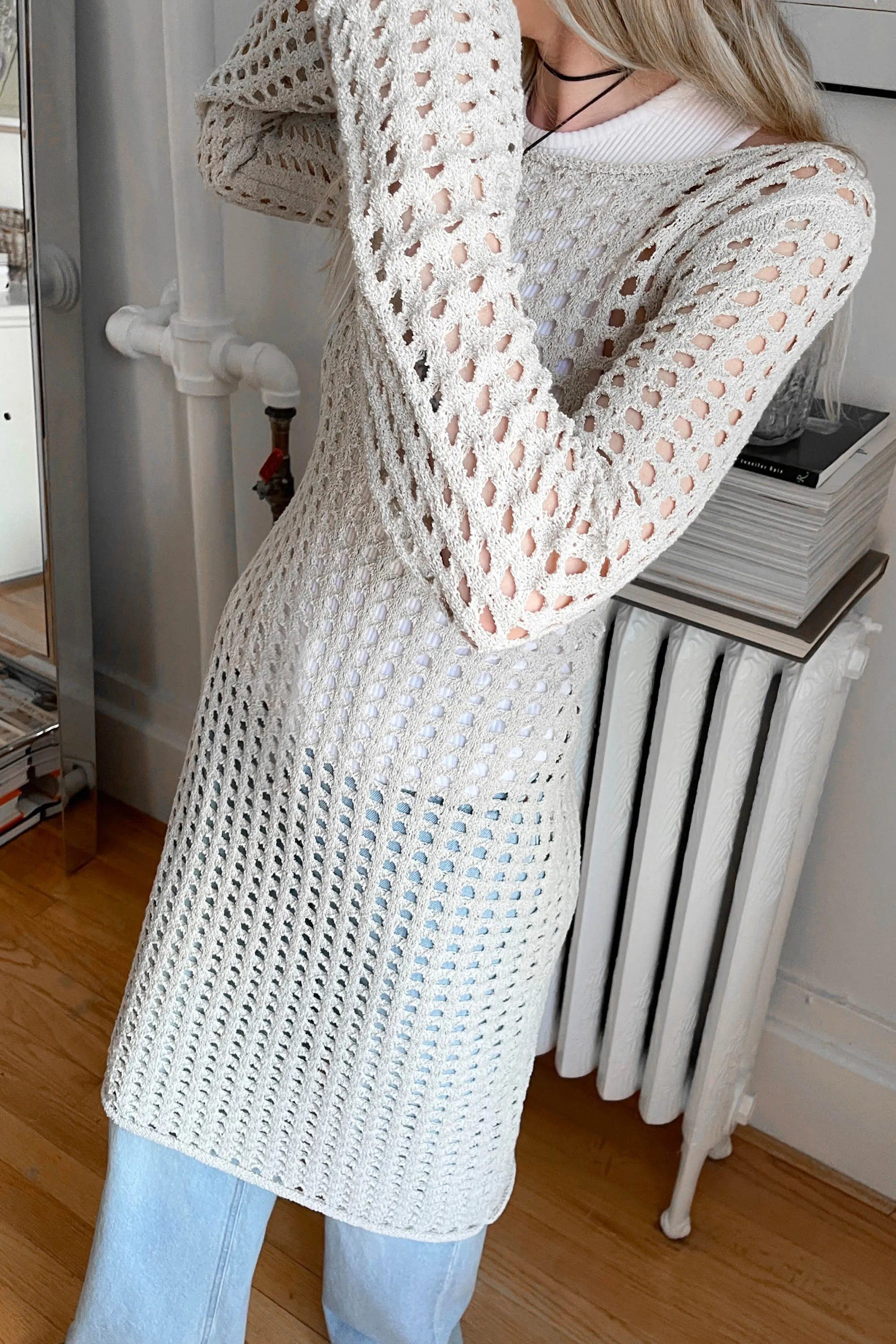 MIDI OPEN KNIT SWIMSUIT COVERUP DRESS