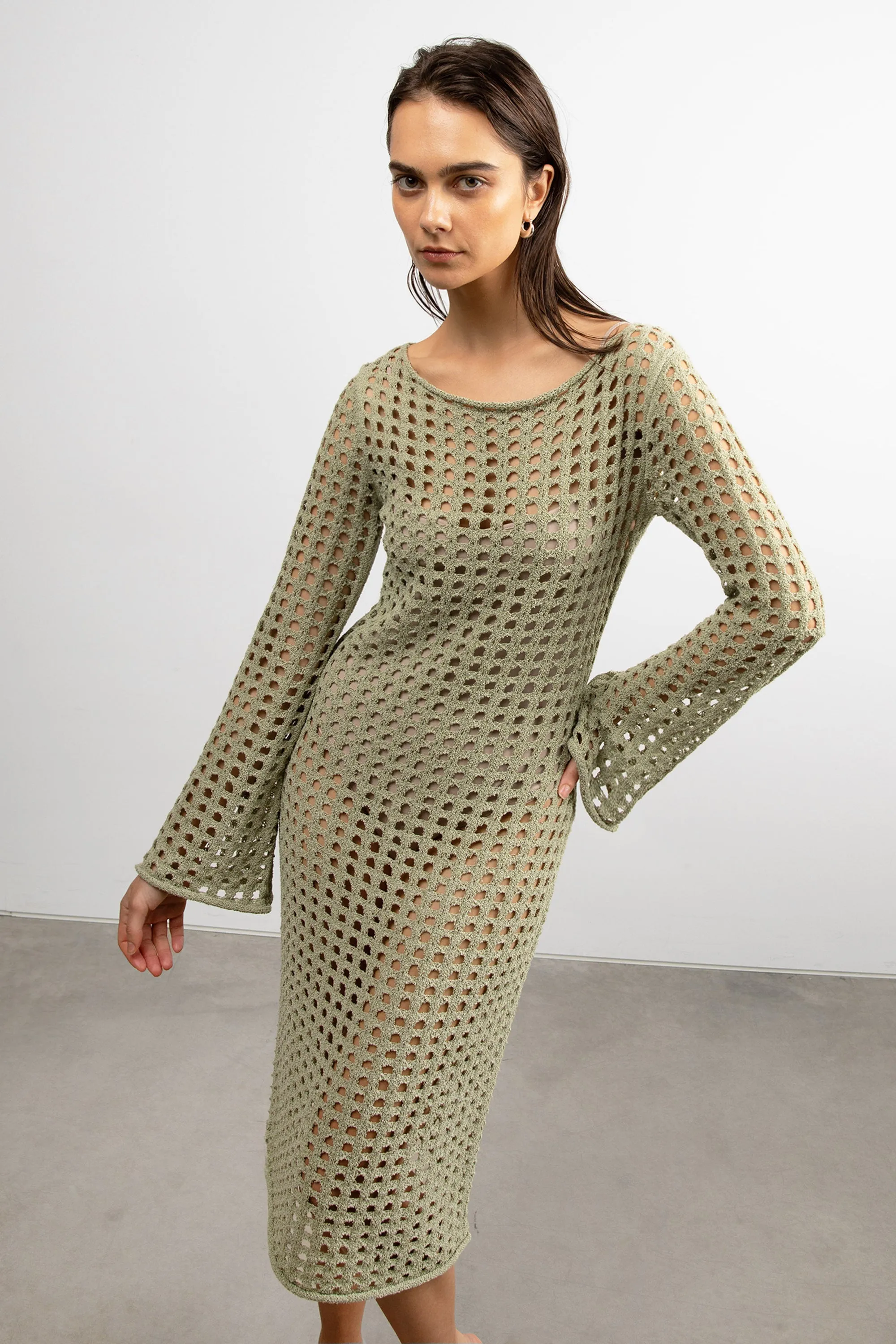 MIDI OPEN KNIT SWIMSUIT COVERUP DRESS