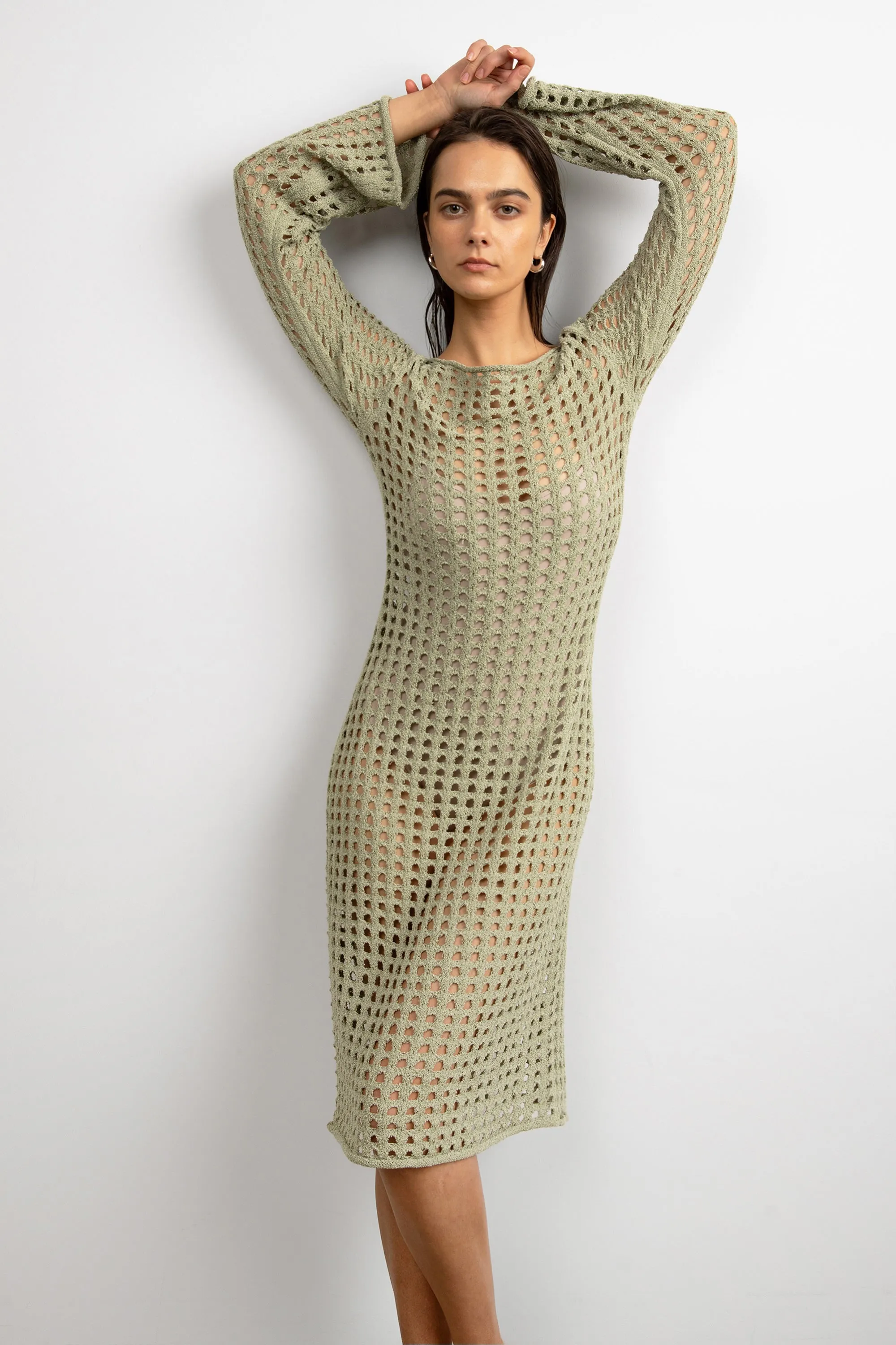 MIDI OPEN KNIT SWIMSUIT COVERUP DRESS