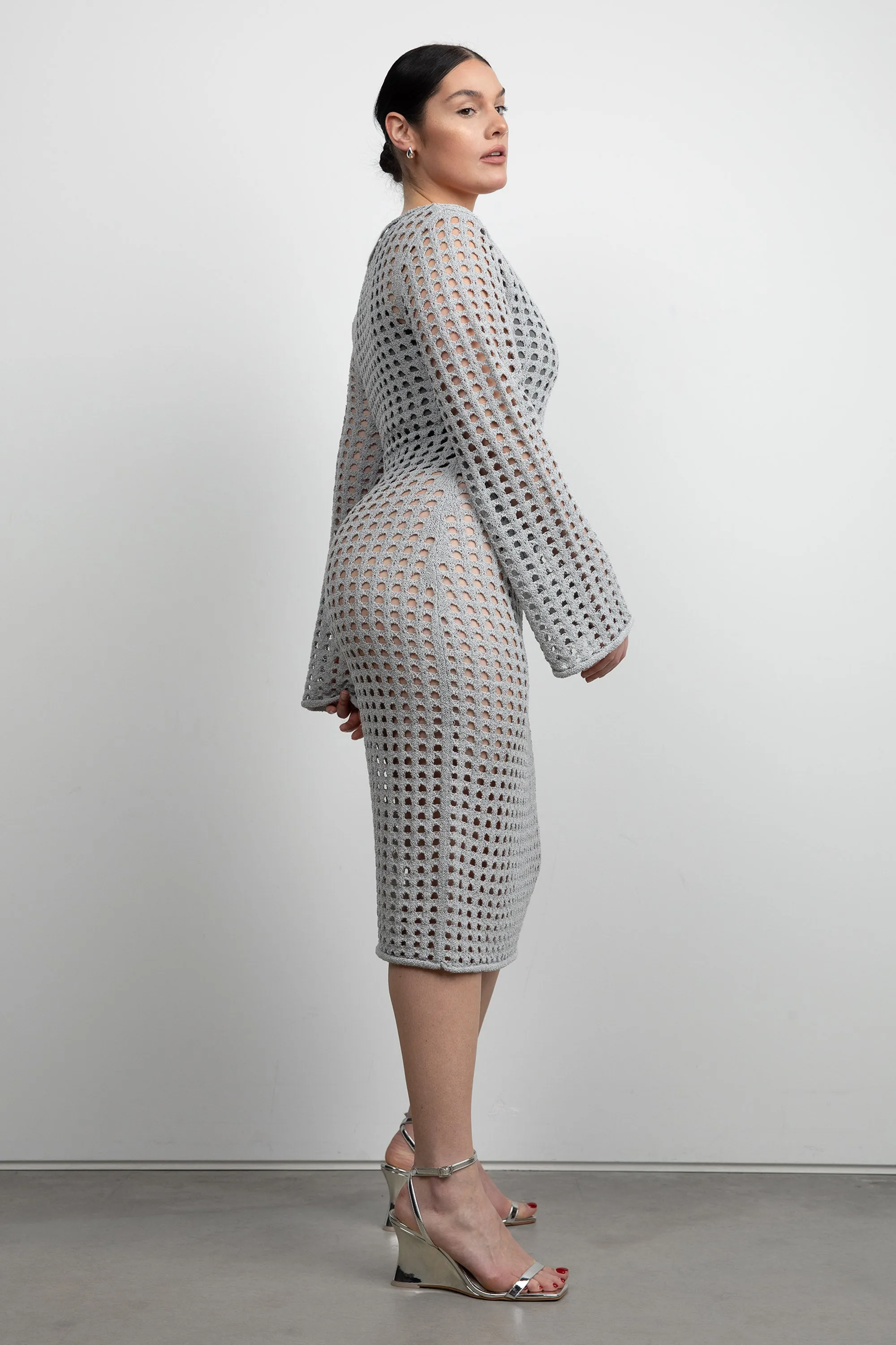 MIDI OPEN KNIT SWIMSUIT COVERUP DRESS