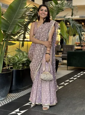 Mulmul Royal Tissue   Tissue Linen Satin Salome Lilac Garara Saree
