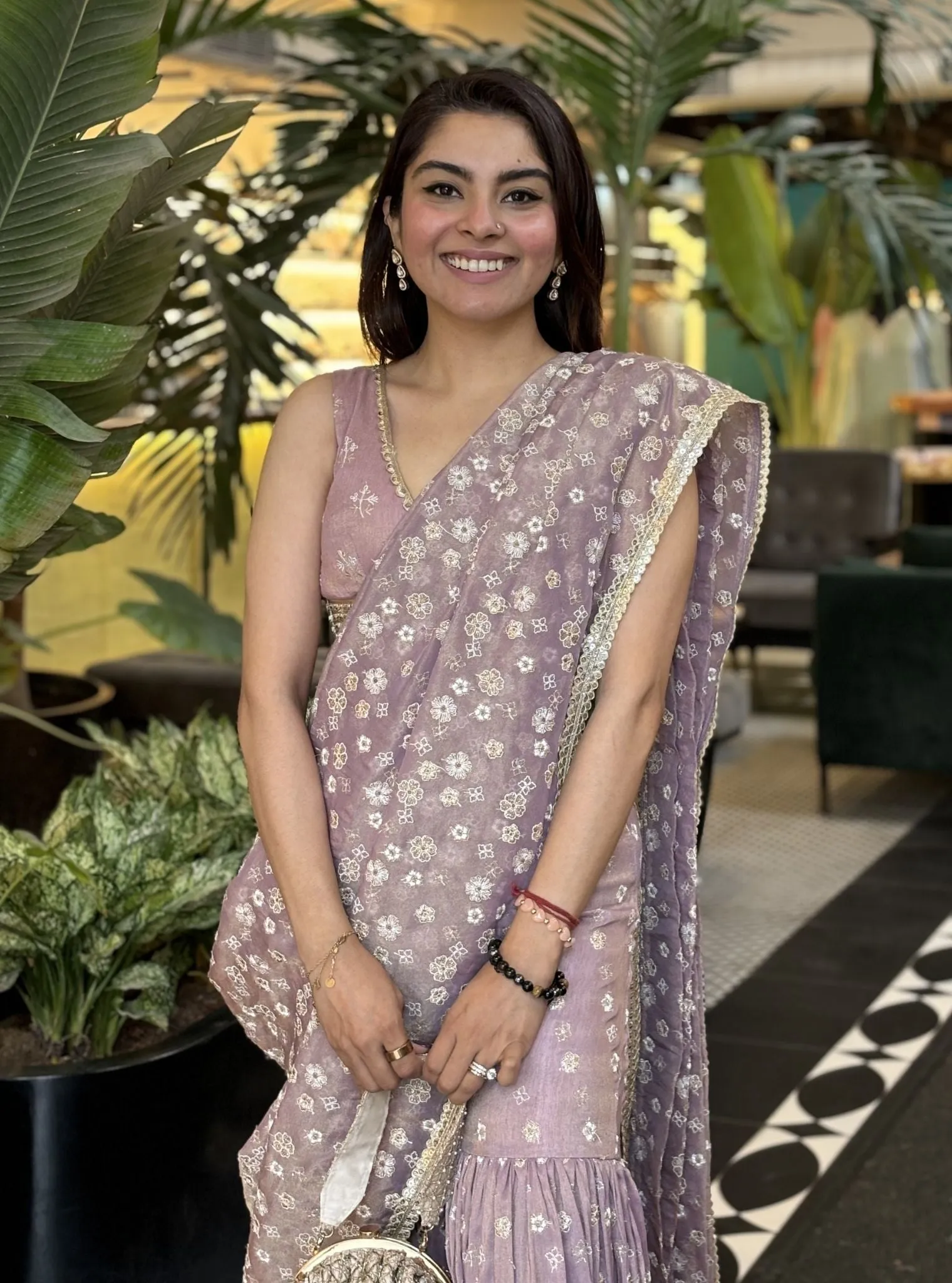 Mulmul Royal Tissue   Tissue Linen Satin Salome Lilac Garara Saree