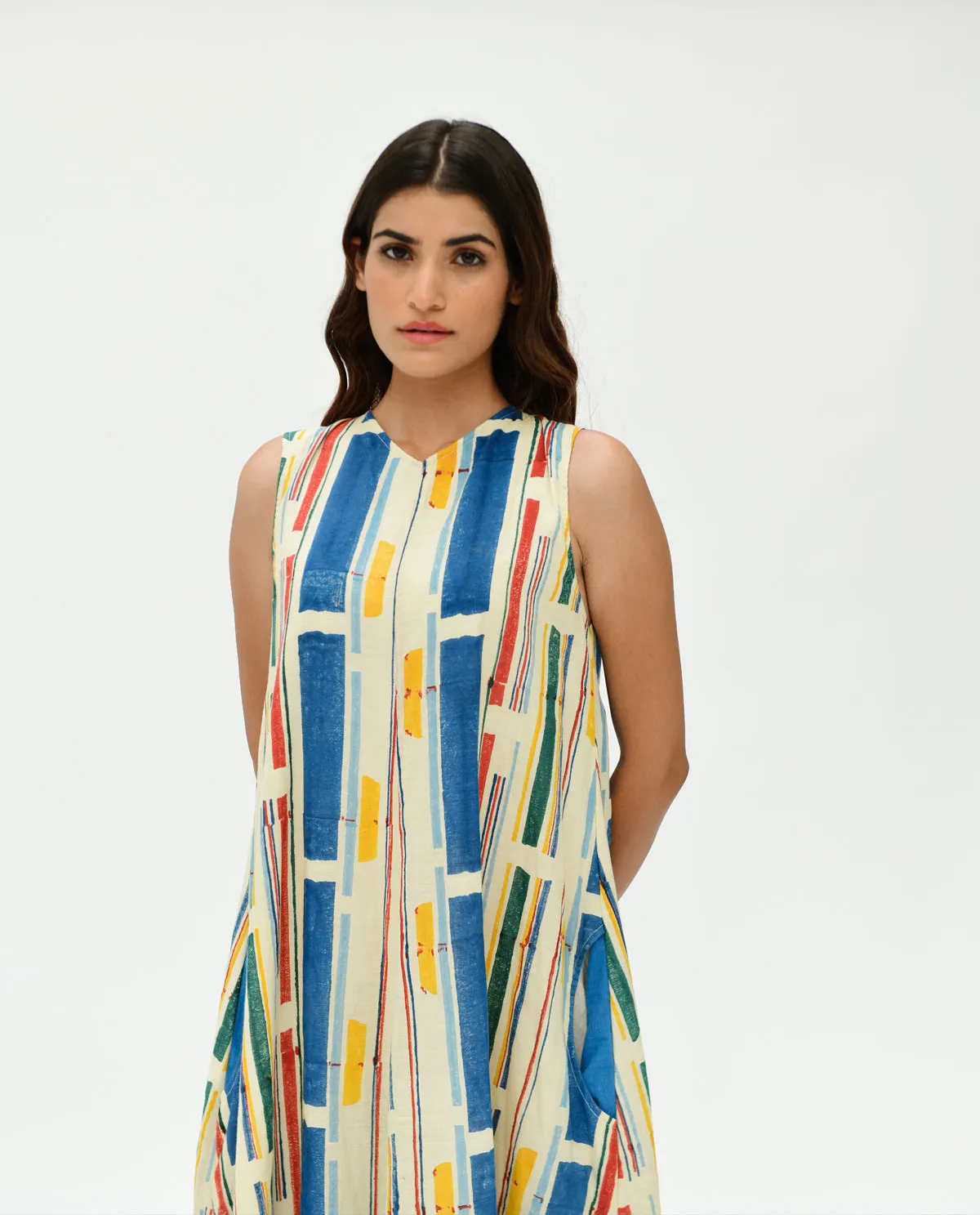 Multicolor Printed Stripes Maxi Dress