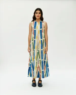 Multicolor Printed Stripes Maxi Dress