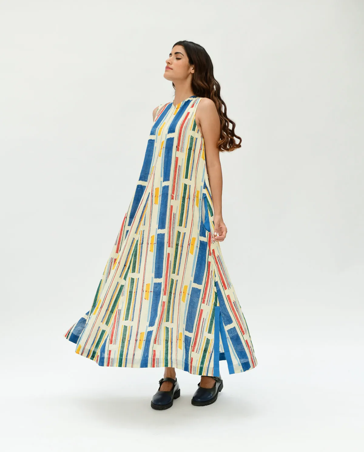 Multicolor Printed Stripes Maxi Dress