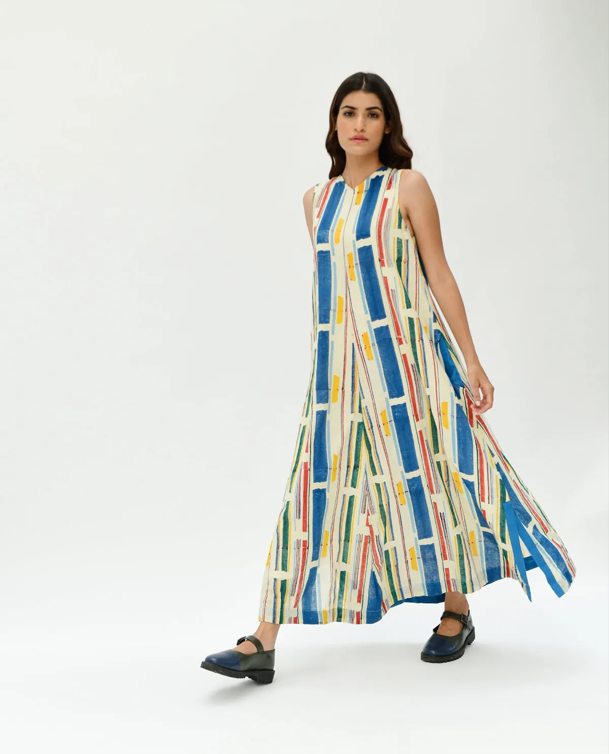 Multicolor Printed Stripes Maxi Dress