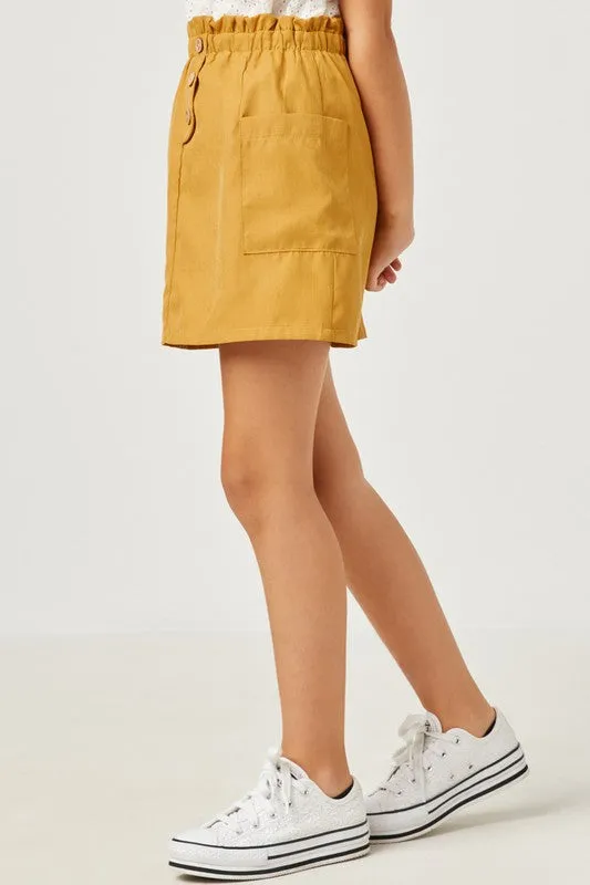 Mustard Girls Brushed Button Detail Patch Pocket Paper