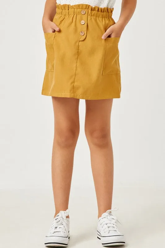 Mustard Girls Brushed Button Detail Patch Pocket Paper