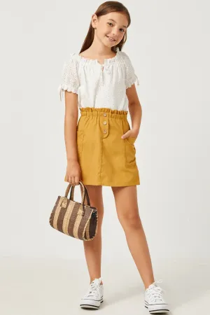 Mustard Girls Brushed Button Detail Patch Pocket Paper