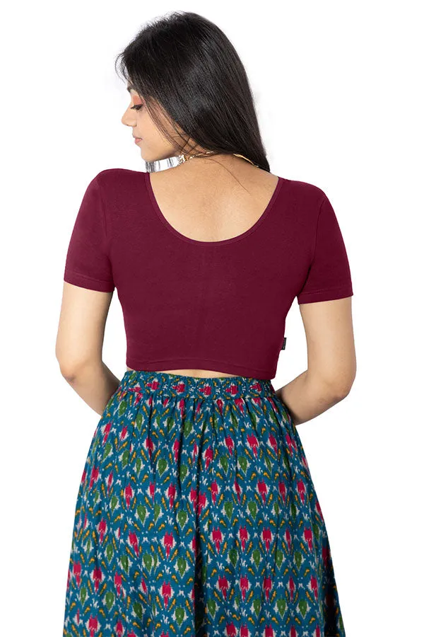 Naidu Hall Knitted Blouse With Round Neck Princess Cut Short Sleeve - Maroon