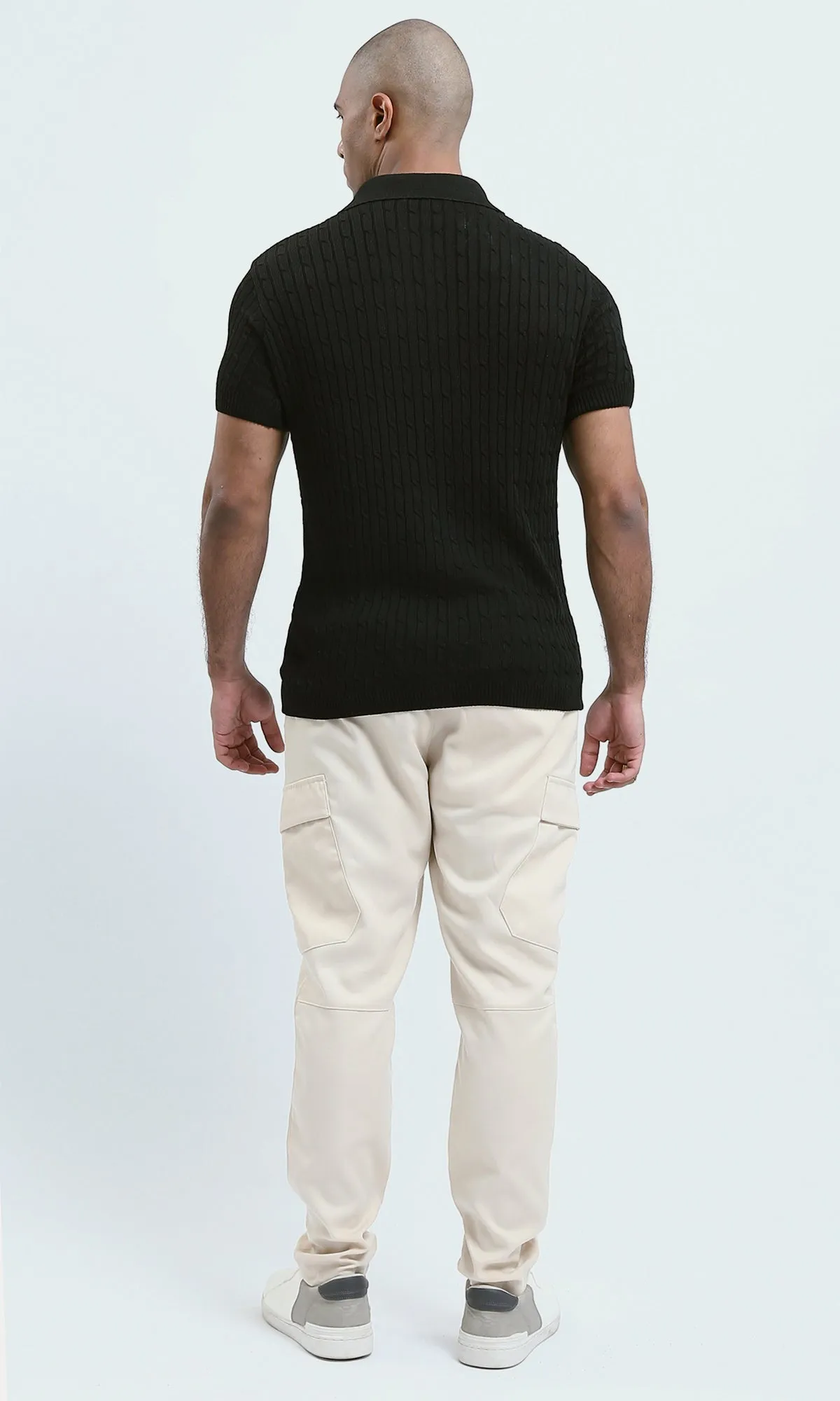 O183060 Relaxed Fit Black Solid Buttoned Polo Shirt
