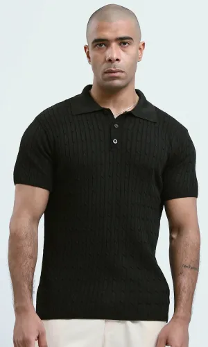 O183060 Relaxed Fit Black Solid Buttoned Polo Shirt