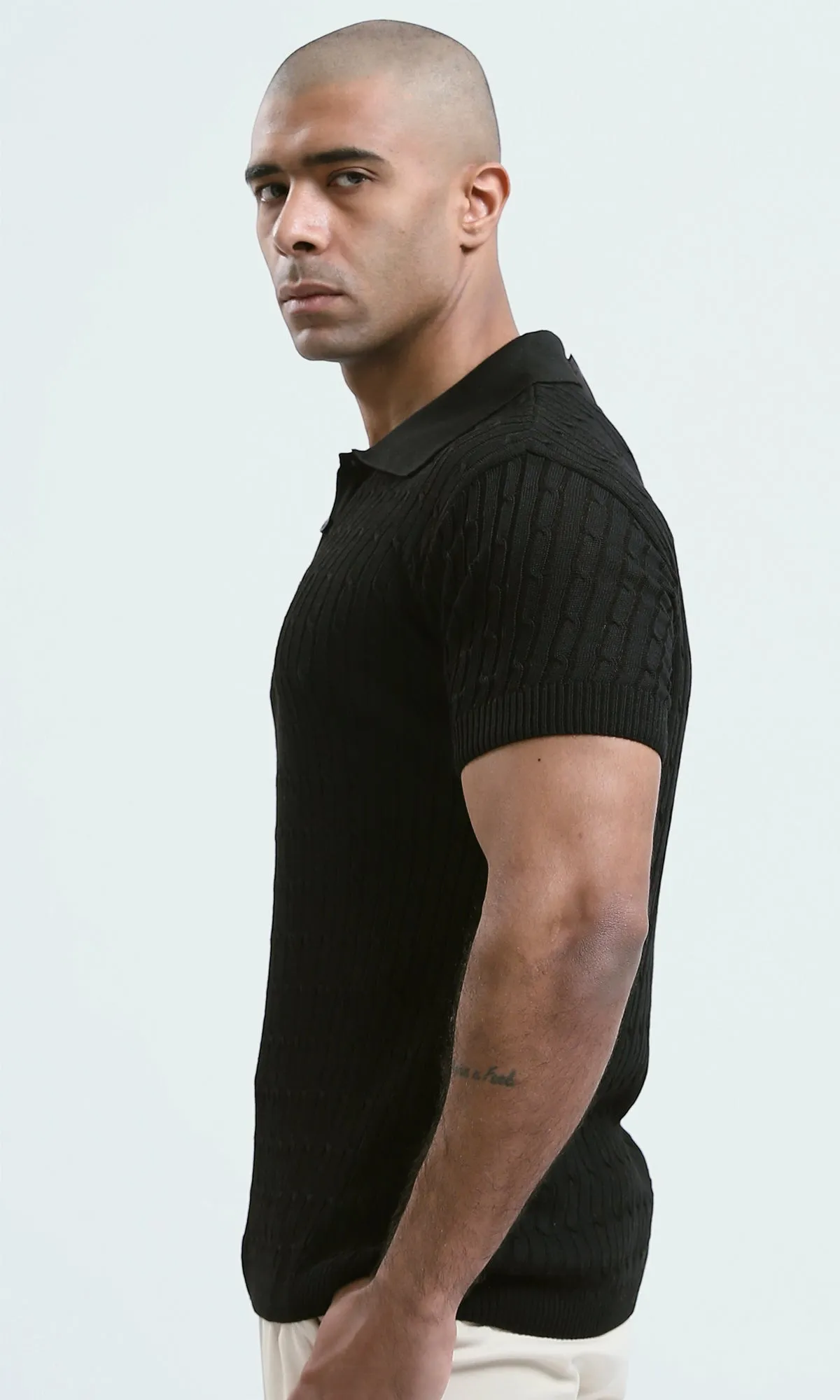 O183060 Relaxed Fit Black Solid Buttoned Polo Shirt