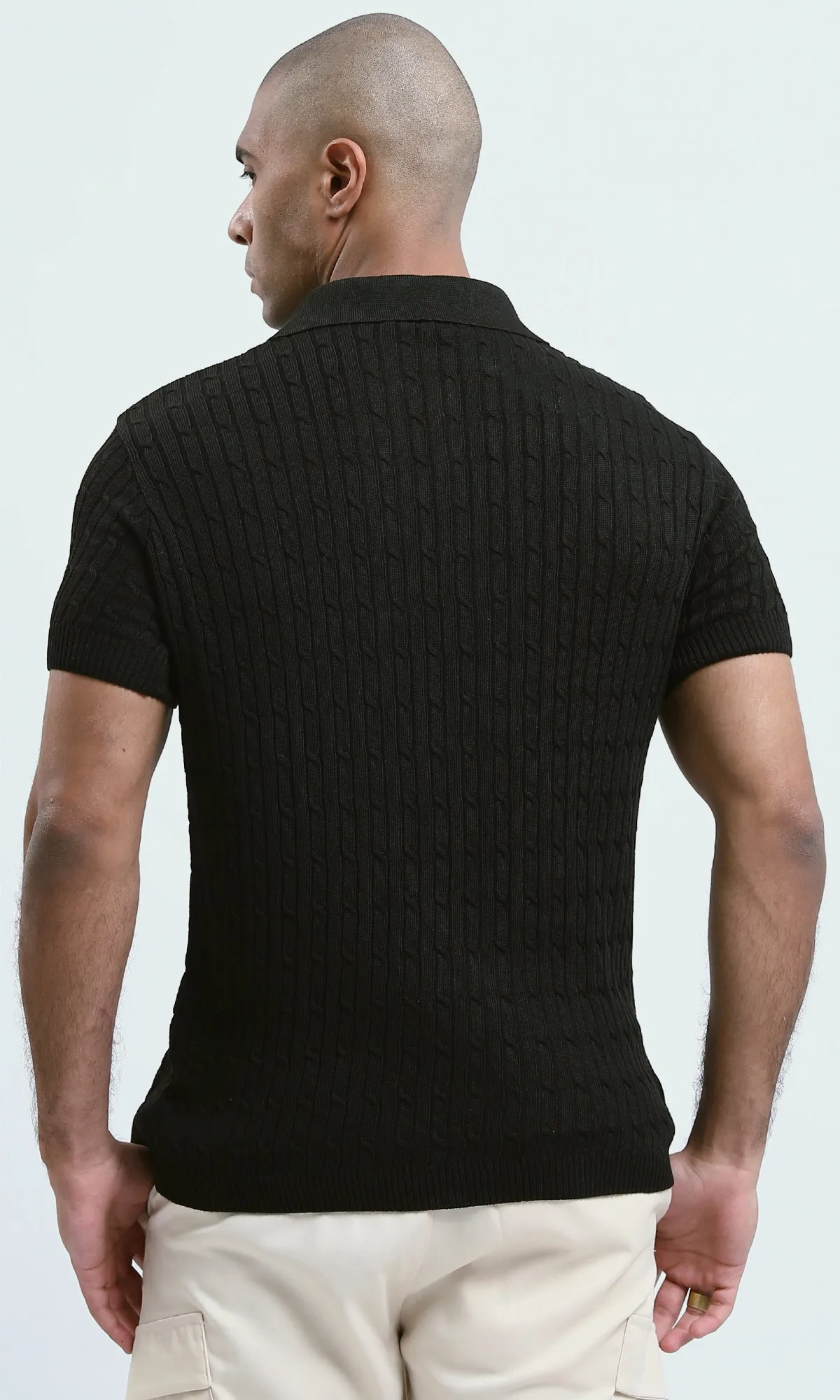 O183060 Relaxed Fit Black Solid Buttoned Polo Shirt