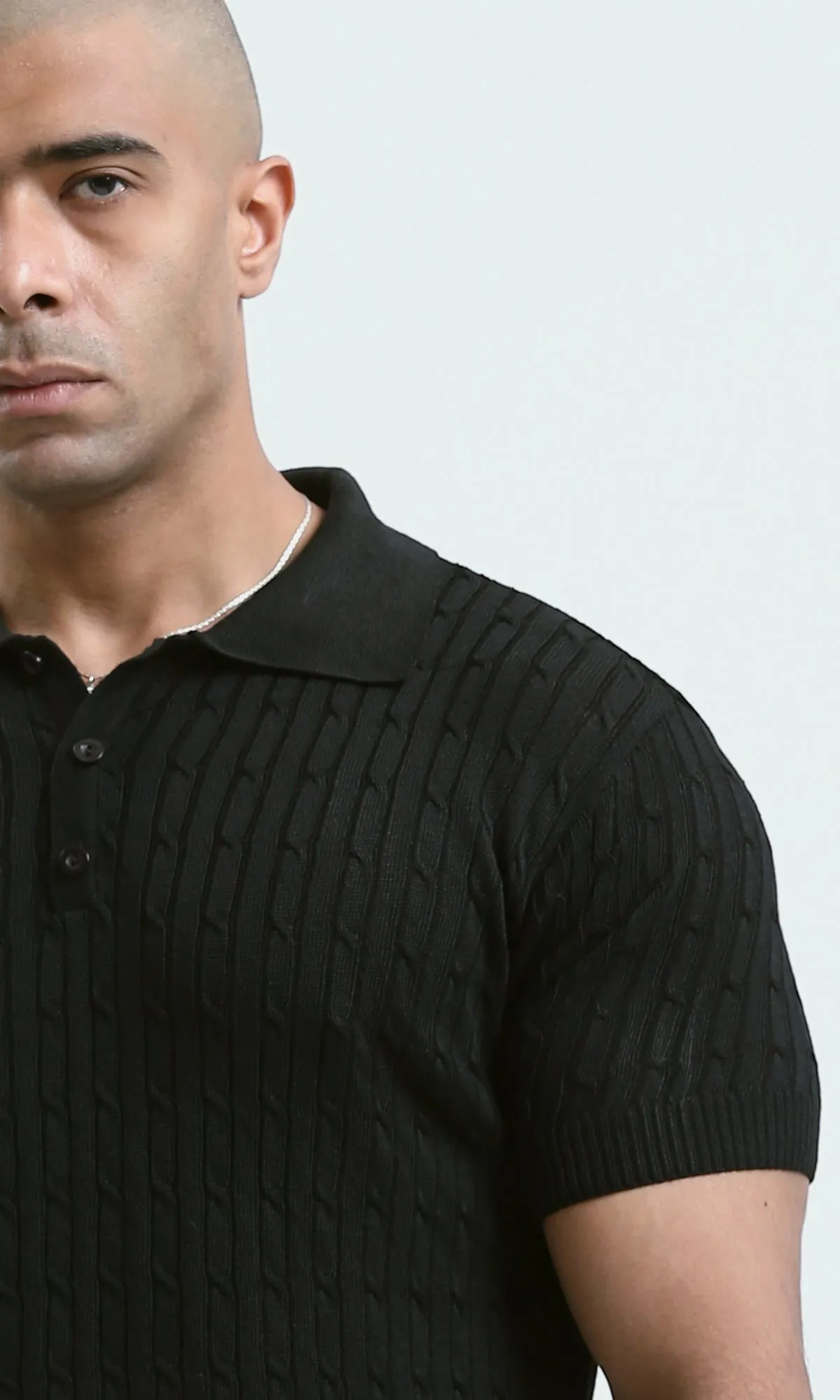 O183060 Relaxed Fit Black Solid Buttoned Polo Shirt