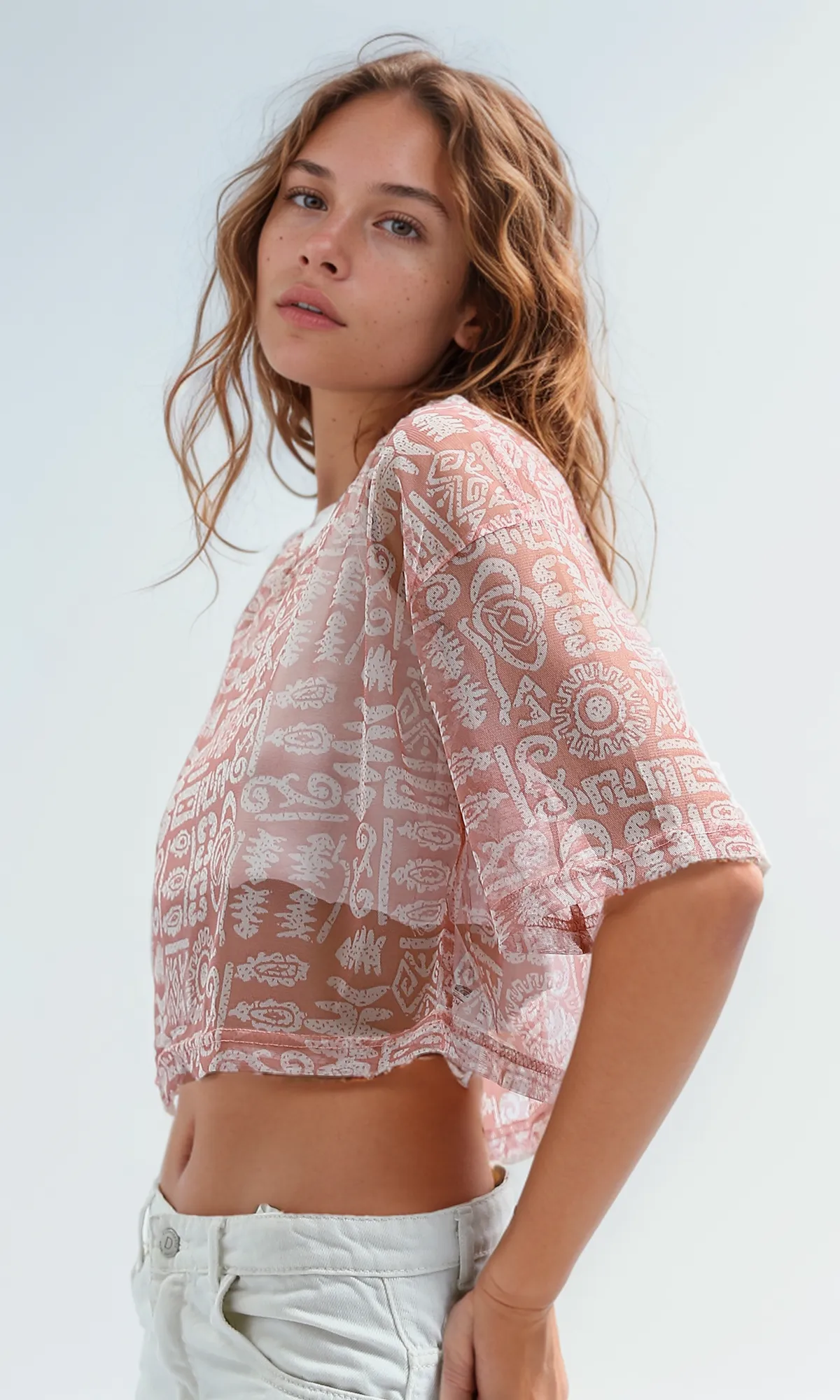 O191363 Slip On Chiffon Dark Simone Patterned Top