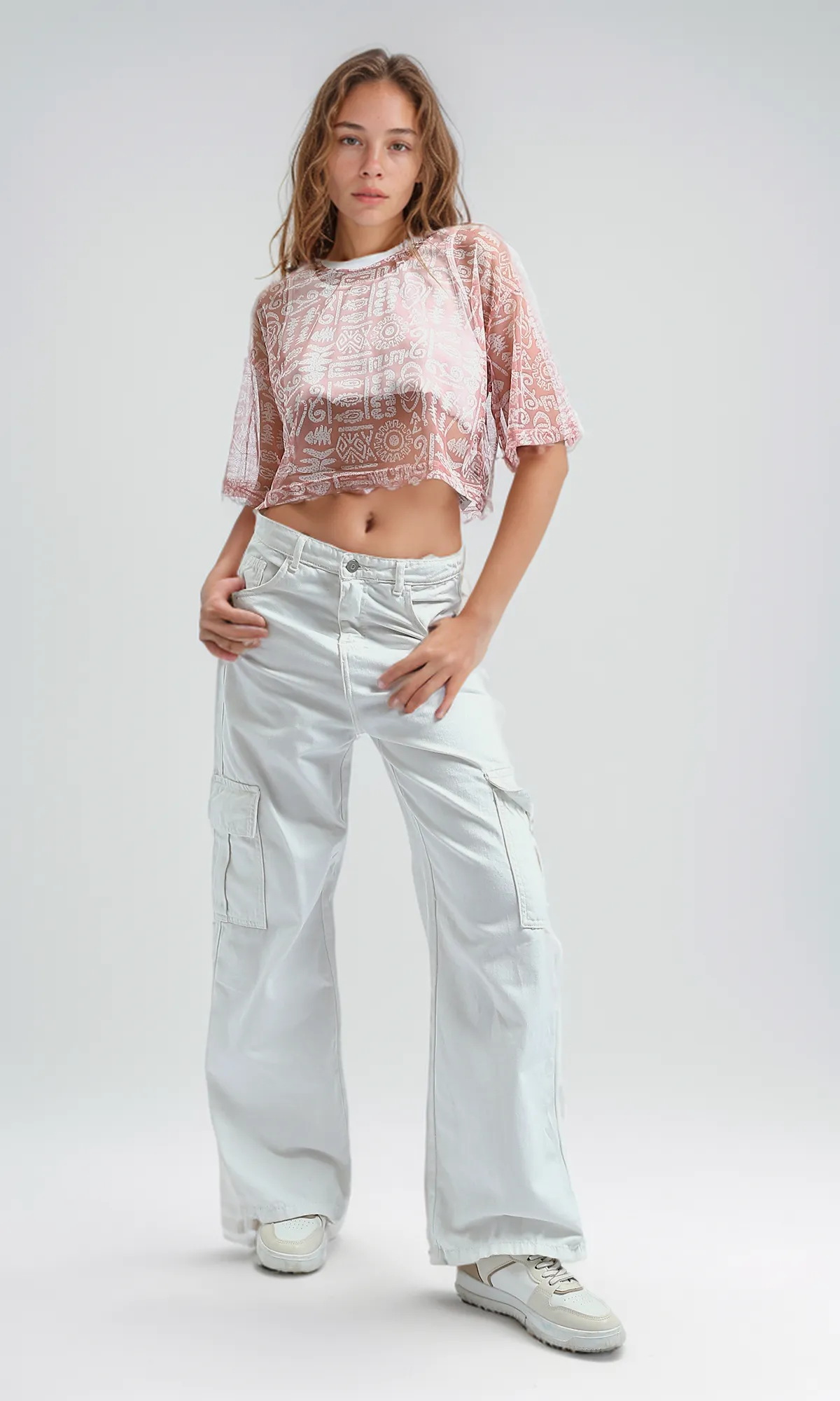 O191363 Slip On Chiffon Dark Simone Patterned Top