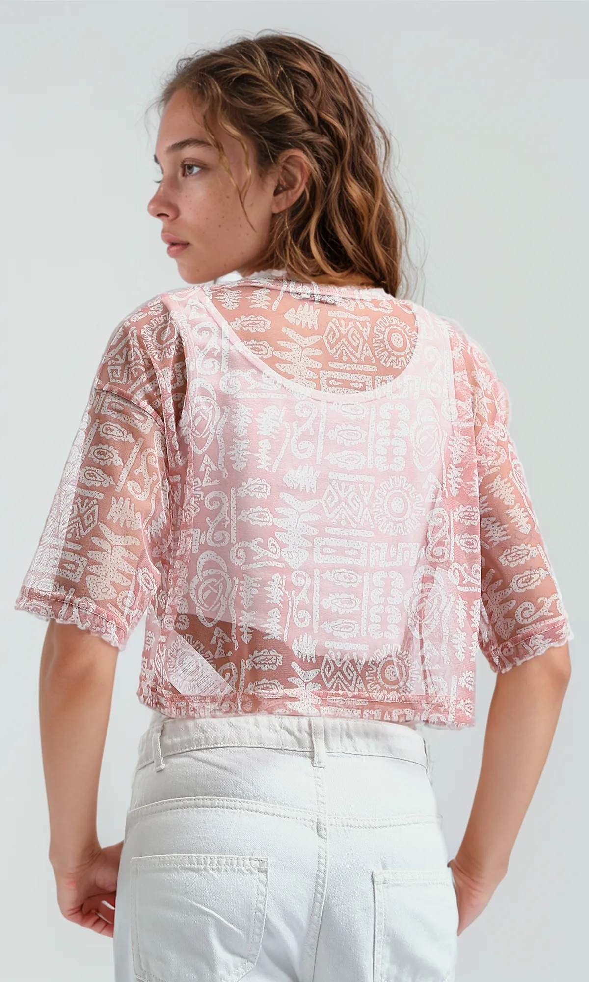 O191363 Slip On Chiffon Dark Simone Patterned Top