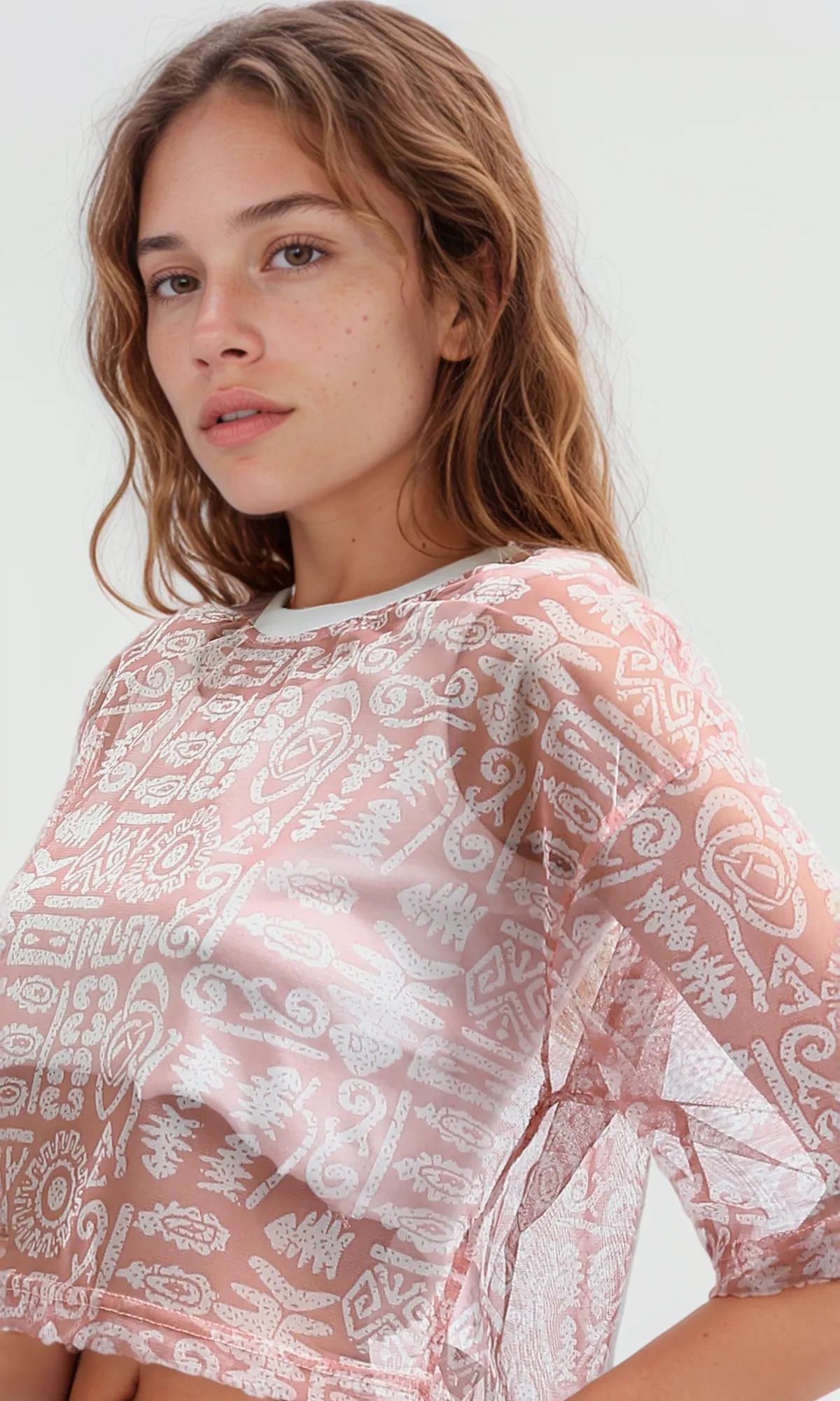 O191363 Slip On Chiffon Dark Simone Patterned Top