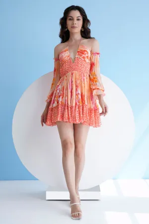Orange Printed Short Dress