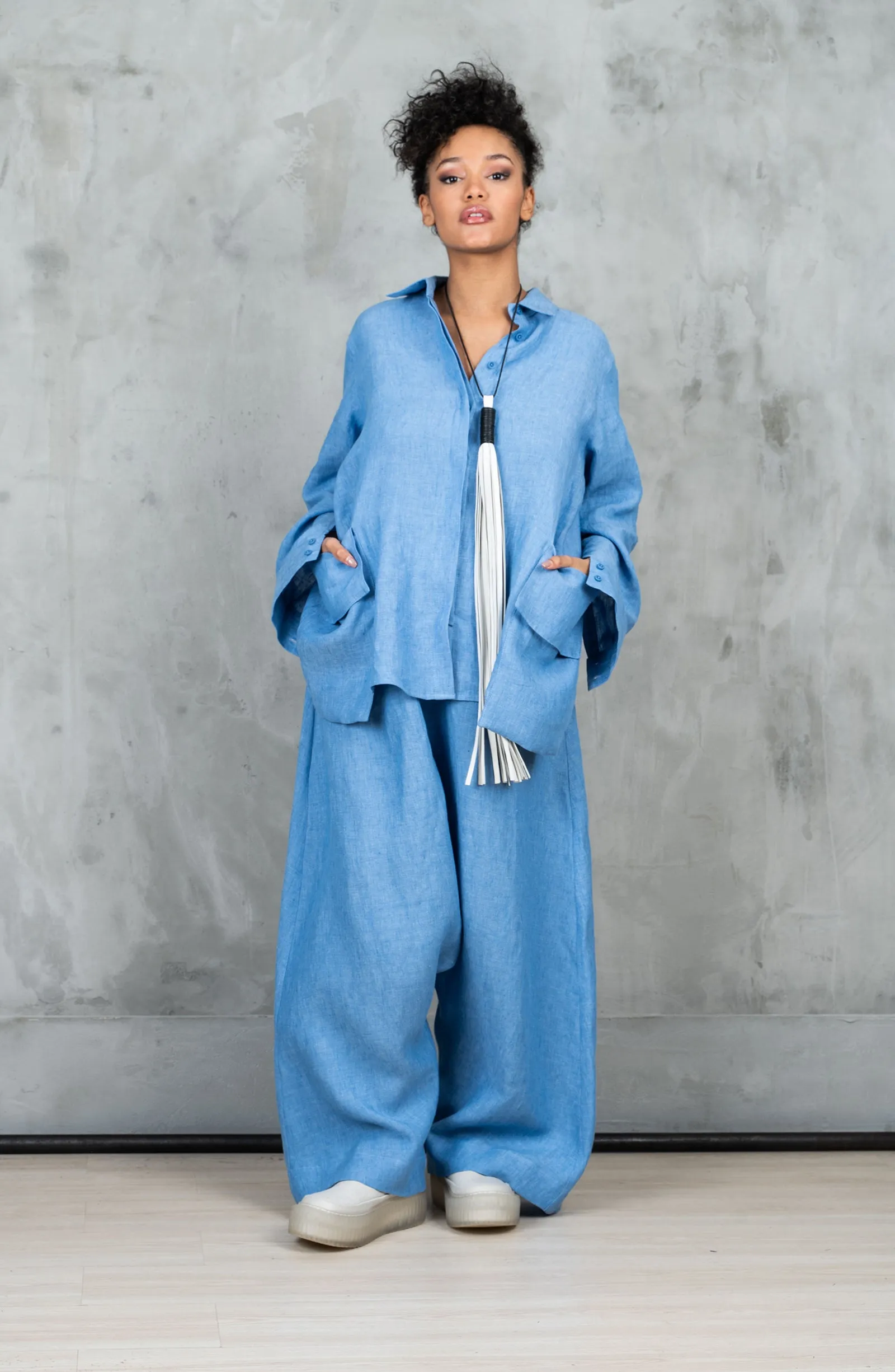 Oversized Avant Garde Linen Shirt with Back Slit