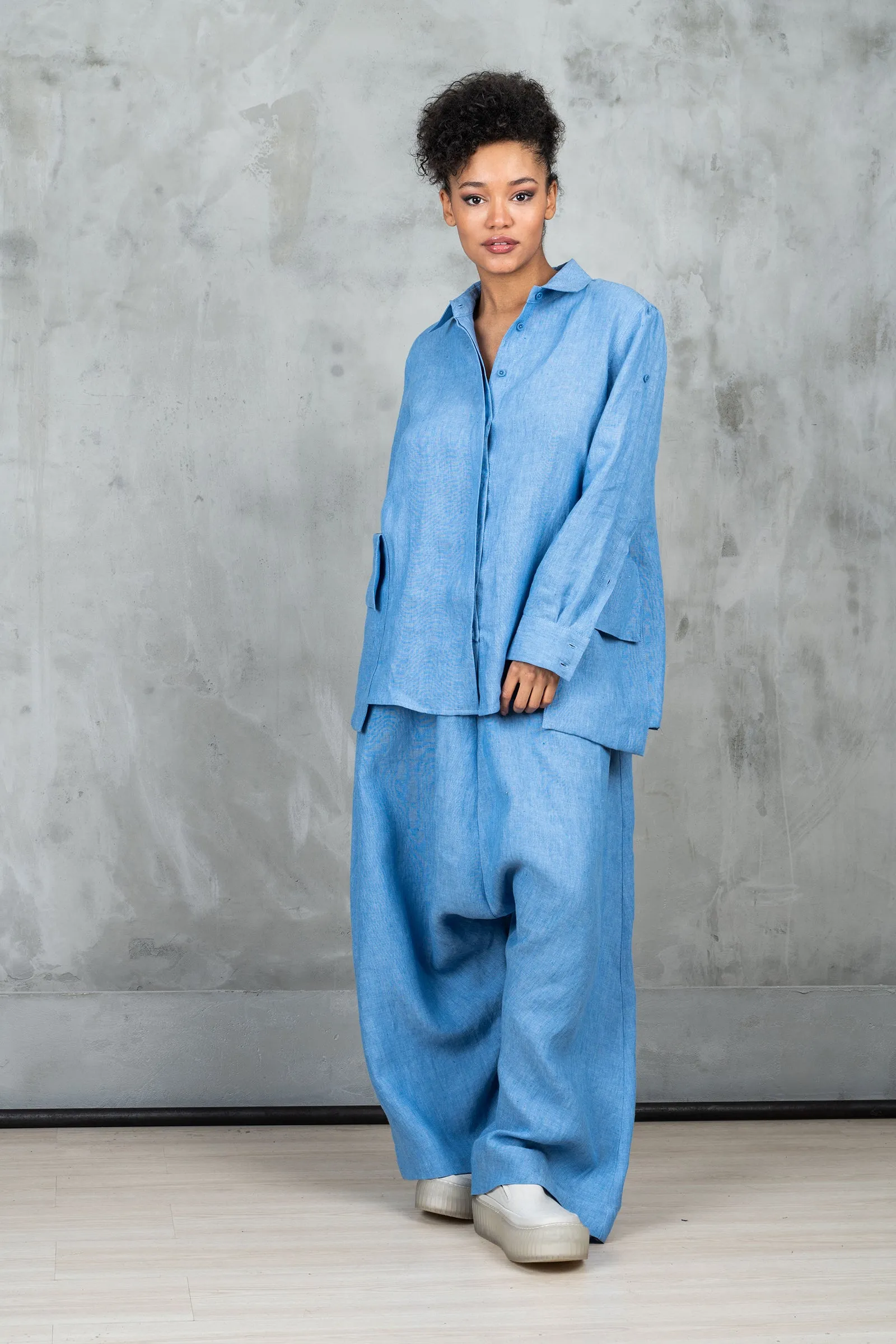Oversized Avant Garde Linen Shirt with Back Slit