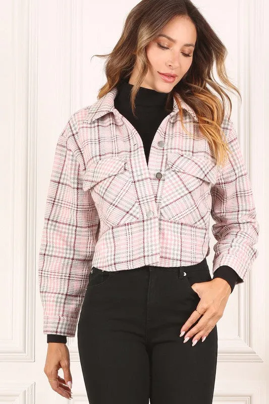 Patterned Panache Pink Plaid Cropped Jacket