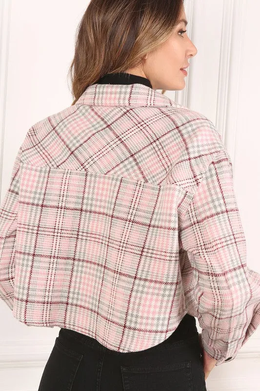 Patterned Panache Pink Plaid Cropped Jacket