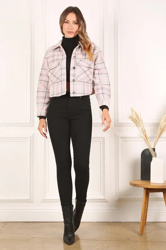 Patterned Panache Pink Plaid Cropped Jacket