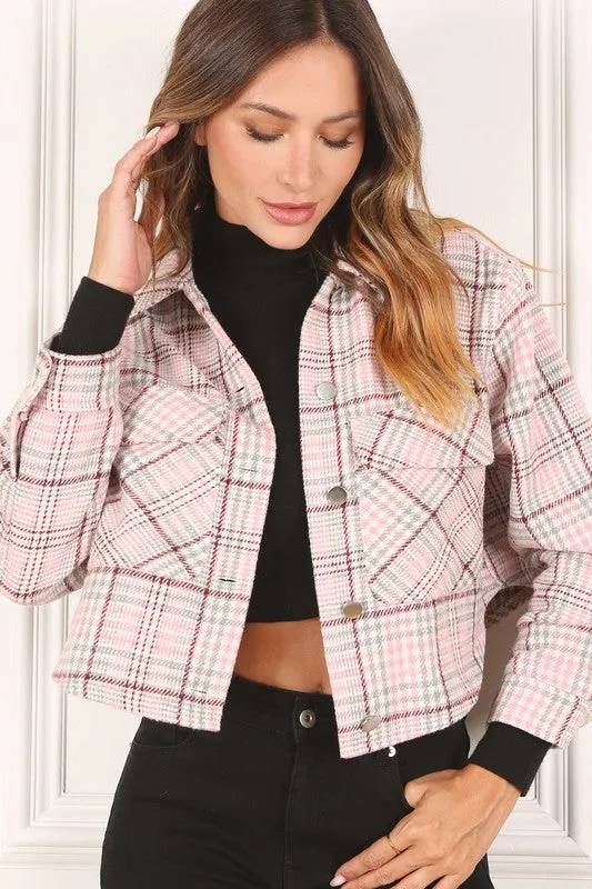 Patterned Panache Pink Plaid Cropped Jacket