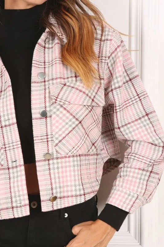 Patterned Panache Pink Plaid Cropped Jacket