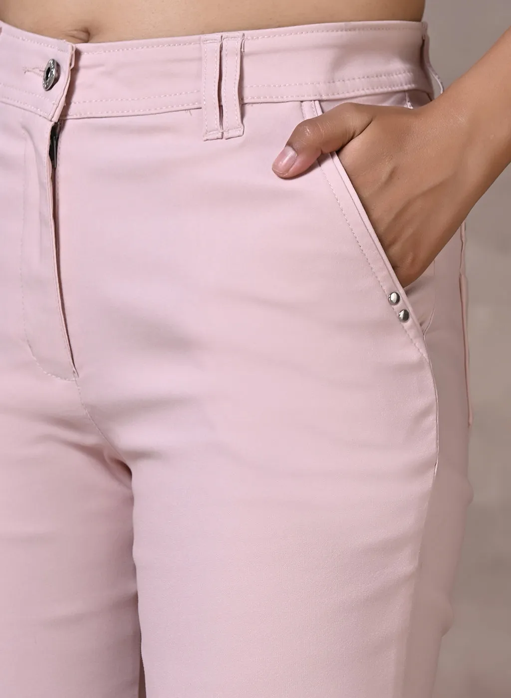 Peach Regular Plain Capri