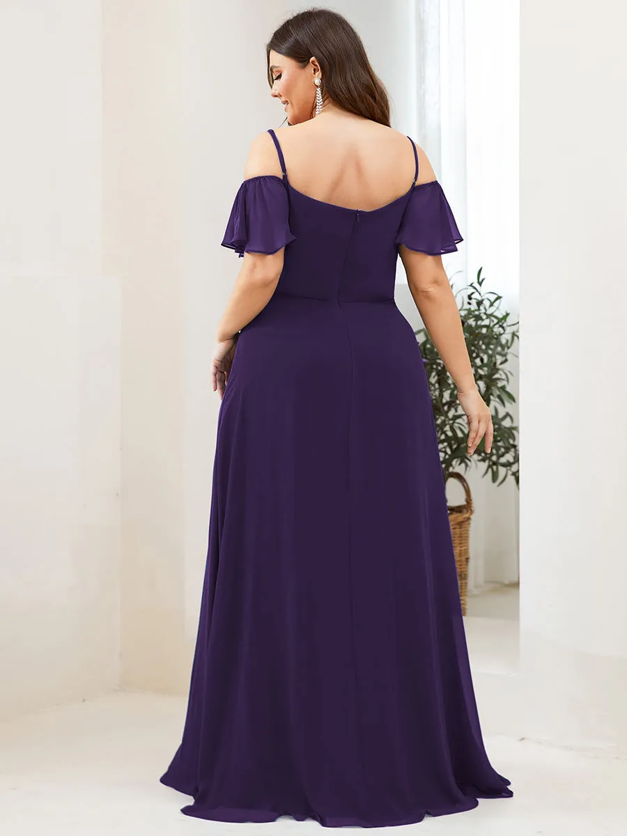 Plus Size Flattering Deep V Neck Flare Sleeves Wholesale Bridesmaid Dresses ES00237