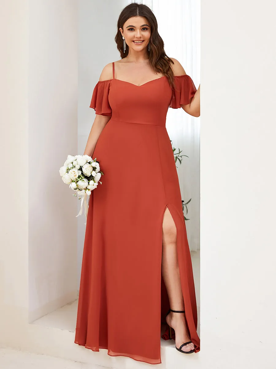Plus Size Flattering Deep V Neck Flare Sleeves Wholesale Bridesmaid Dresses ES00237