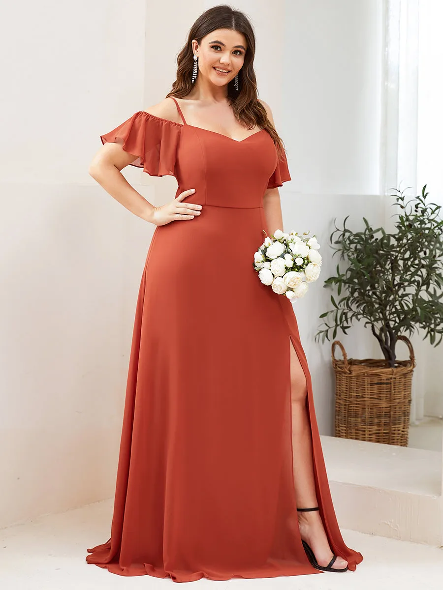 Plus Size Flattering Deep V Neck Flare Sleeves Wholesale Bridesmaid Dresses ES00237