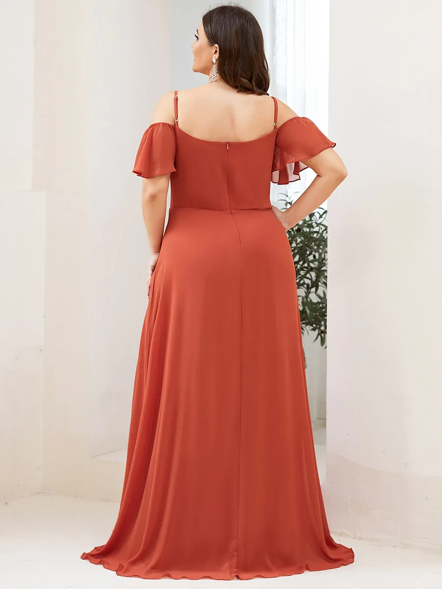 Plus Size Flattering Deep V Neck Flare Sleeves Wholesale Bridesmaid Dresses ES00237