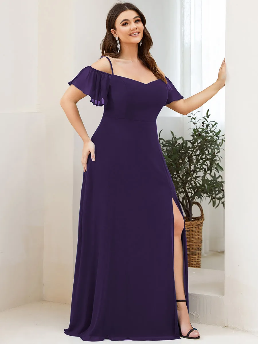 Plus Size Flattering Deep V Neck Flare Sleeves Wholesale Bridesmaid Dresses ES00237