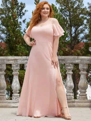 Plus Size Flattering Deep V Neck Flare Sleeves Wholesale Bridesmaid Dresses ES00237