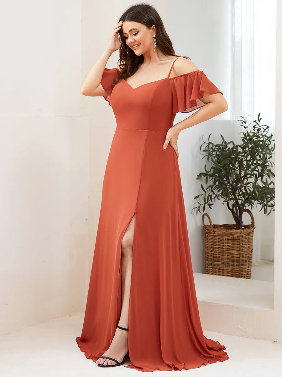 Plus Size Flattering Deep V Neck Flare Sleeves Wholesale Bridesmaid Dresses ES00237