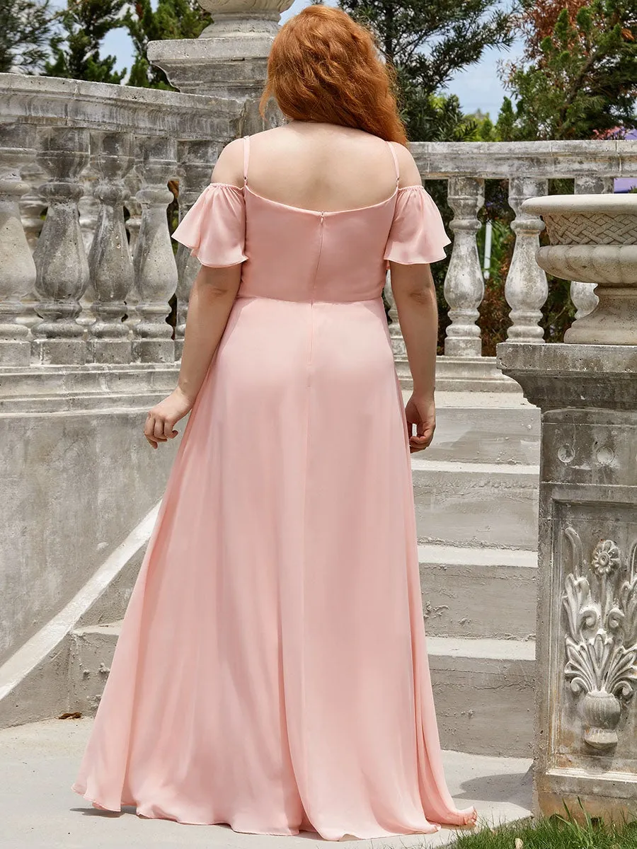 Plus Size Flattering Deep V Neck Flare Sleeves Wholesale Bridesmaid Dresses ES00237