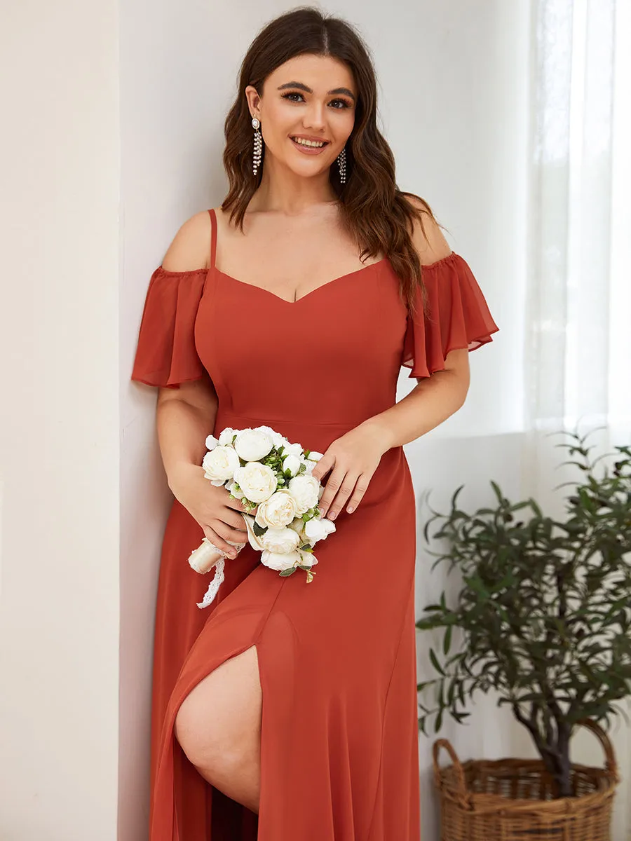 Plus Size Flattering Deep V Neck Flare Sleeves Wholesale Bridesmaid Dresses ES00237